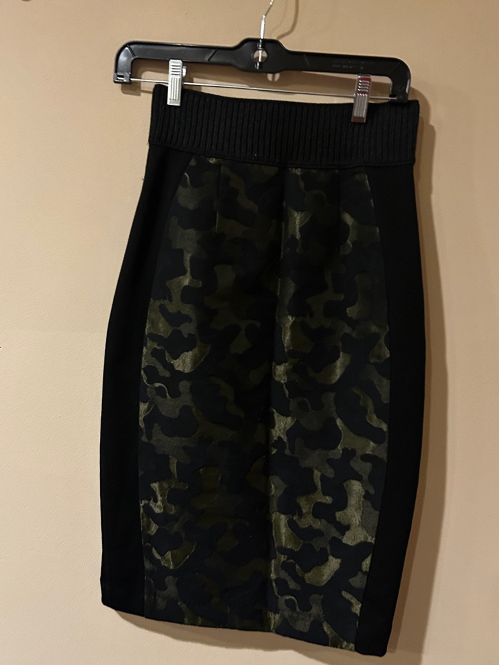 Maeve Black & Olive Camo Panel Pencil Skirt